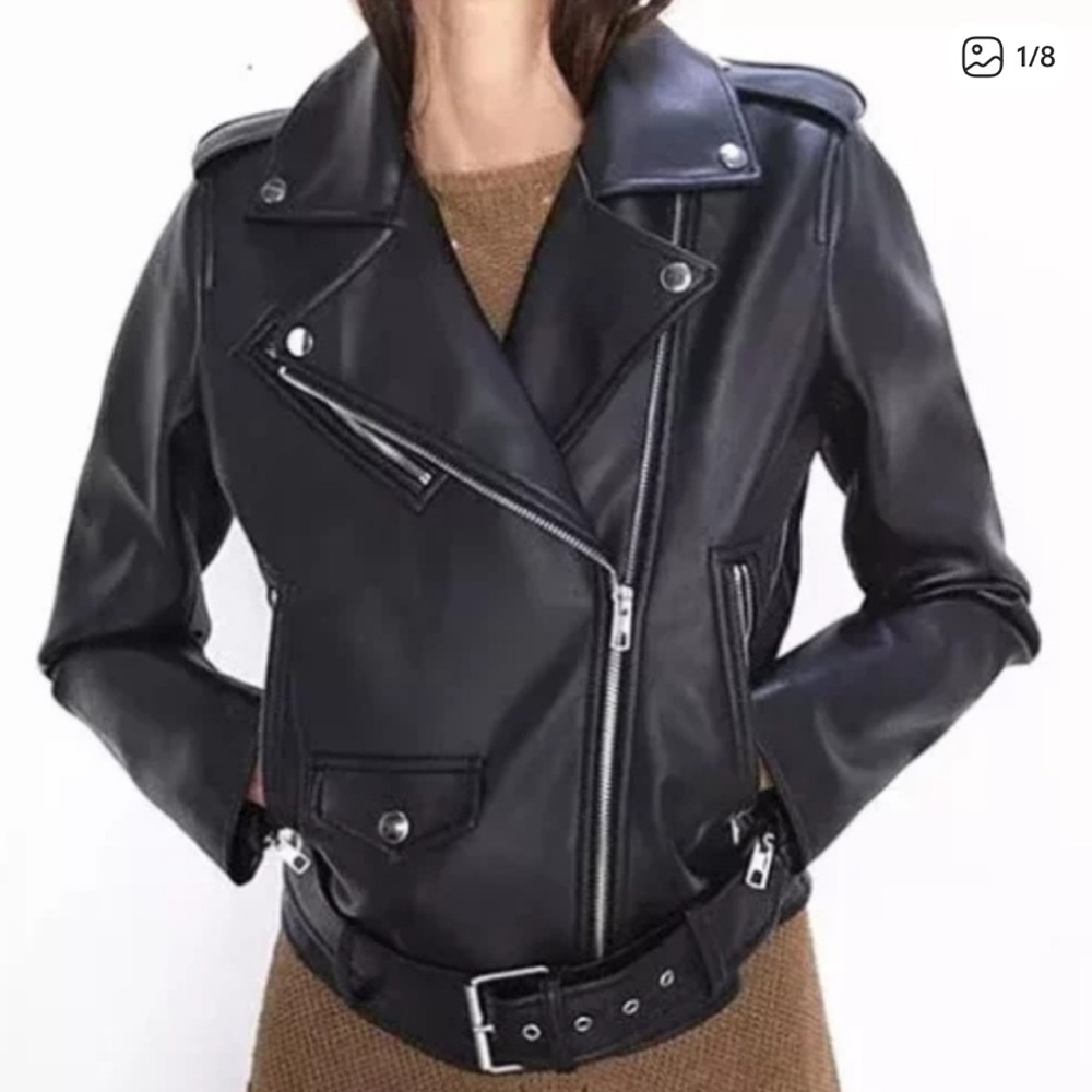 Zara Black faux Leather Biker Jacket